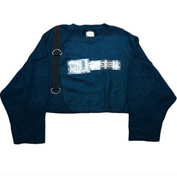 SHOWOFF Peacock Blue Cropped Sweater Size Large. NWOT! - Picture 3 of 6